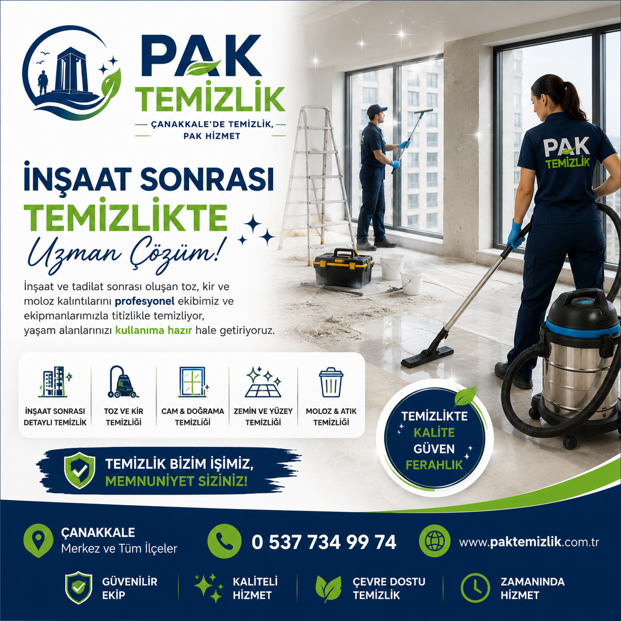 Pak Temizlik Çanakkale inşaat sonrası temizlik